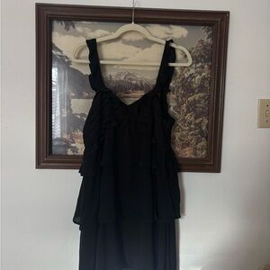 MangoBlack Ruffled Sleeveless Dress
